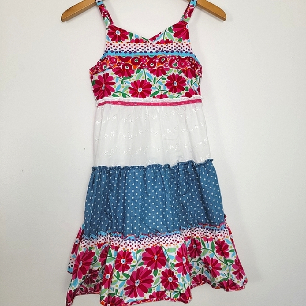 Bloome De Jeune Fille Girls Kids Sundress 14 Floral Polka Dot Tiered Ruffles